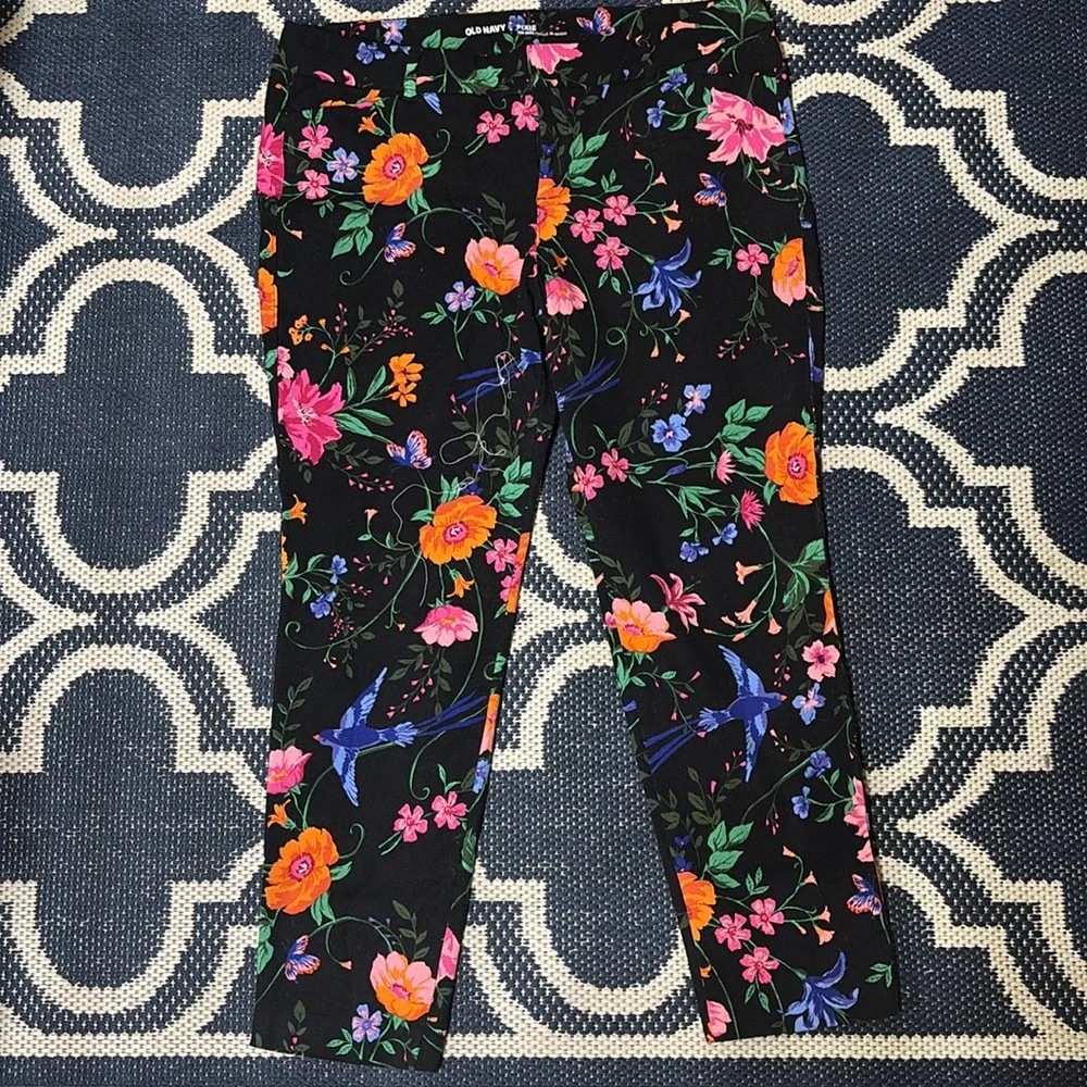 Old Navy pixie mid rise pants women’s regular size 14 floral print - Picture 2 of 5